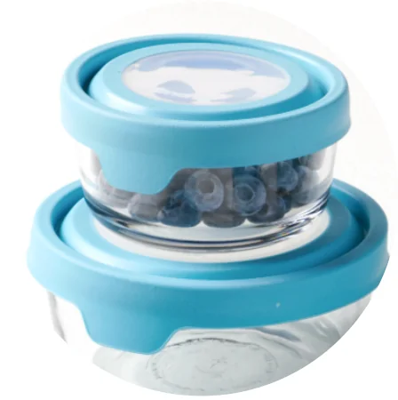 Anchor Hocking Glass TrueSeal Round Food Storage Containers with Blue Lids